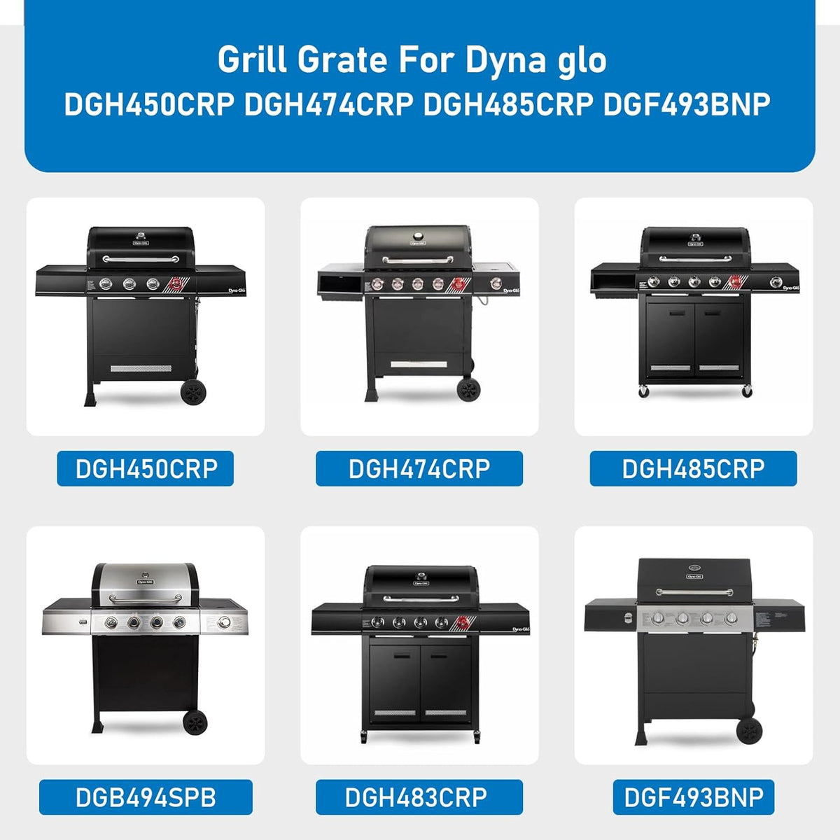Uniflasy Cast Iron Cooking Grates for Dynaglo 4 Burner DGH450CRP DGH450CRP-D DGF493BNP, 5 Burner DGH474CRP DGH485CRP, Dyna-glo Grill Grate Replacement Part, 70-01-911 70-02-614 Grill Grate