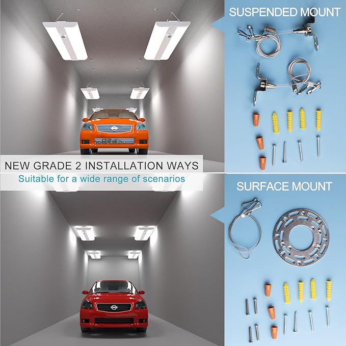 Lightdot 4FT LED High Bay Shop Lights with Flush/Suspended Mount, 265W [Eqv.1000W] 5000K 100-277V Commercial Lighting for Garage Workshop - 25-40FT Ceiling, Covers 3000 Sq.ft, UL Complied, 2Pack