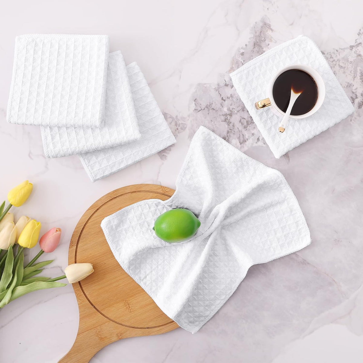 Homaxy Microfiber Waffle Weave Kitchen Dish Cloths, 12 x 12 Inch Ultra Absorbent and Solid Color Dish Towels for Kitchen Fast Drying Dishcloth for Washing Dishes, 6 Pack, White