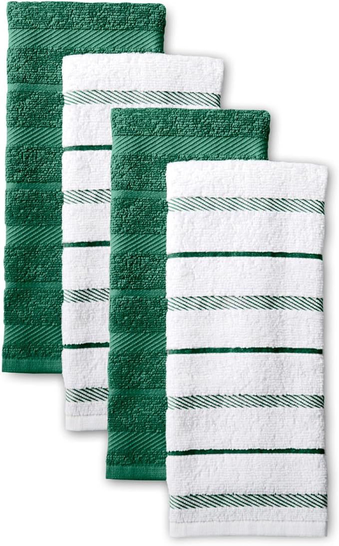 KitchenAid Albany Kitchen Towel 4-Pack Set, Green/White, 16"x26"