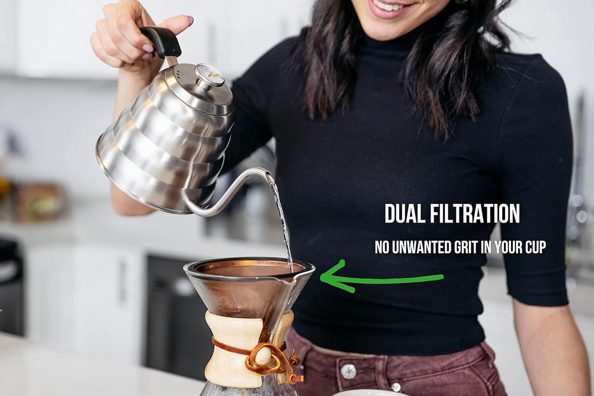 Barista Warrior Compatible for Chemex, Hario V60 & popular coffee makers, Pour Over Coffee Filters- Reusable and Permanent Coffee Cone Dripper (Copper Coated)