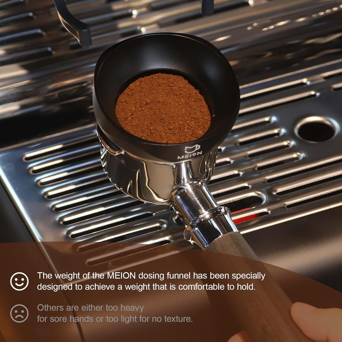 MEION 58mm Dosing Funnel, Magnetic Espresso Dosing Funnel Coffee Funnel Compatible with 58mm Portafilter, Espresso Tools Portafilter Funnel (58mm, Black)