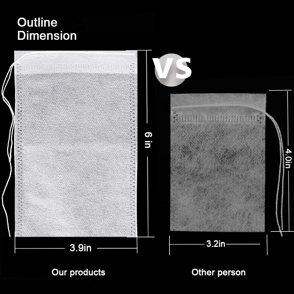 Fenshine 100Pcs Large Tea Bag - Disposable Empty Tea Filter Bags No Mess Mesh Bags with Drawstring for Concentrate/Iced Coffee, Herb, Loose Leaf Tea