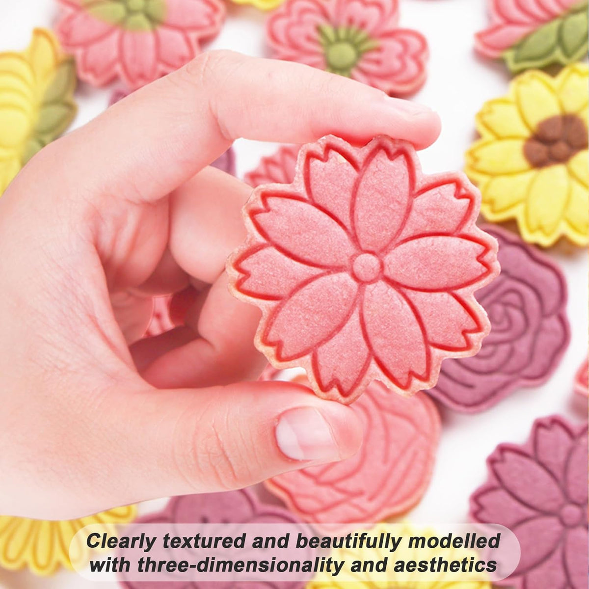 8 Pcs Flower Cookie Cutters Set Baking Molds 3D Flower Press type Cookie Cutter for Baking, Fondant, Cheese, and Pastries