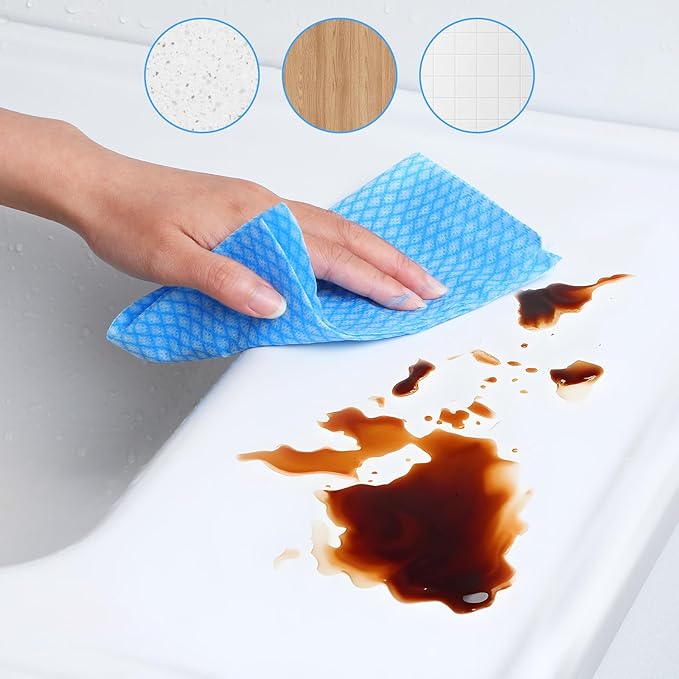 JIEYAO 300 Pcs Disposable Dish Cloths, Non-Woven Cleaning Towels Reusable Kitchen Handy Wipes 15.7x13.7 Inch Blue Disposable Rags for Kitchen Bathroom Office Household Cleaning