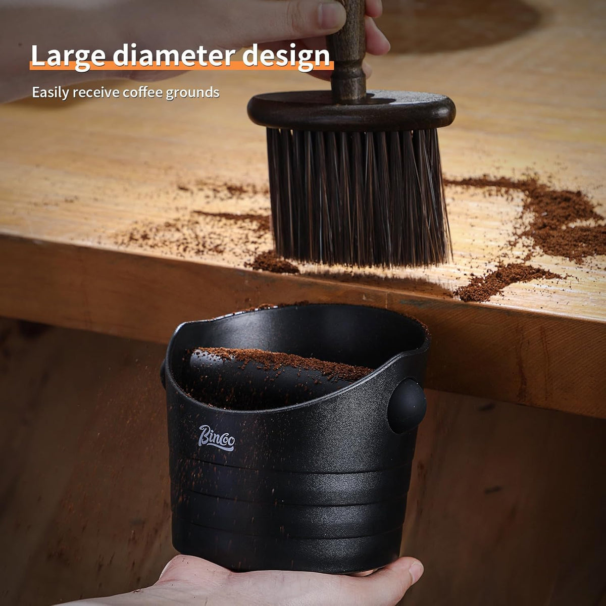Bincoo Mini Coffee Knock Box 4.5 Inch - Espresso Accessories for Coffee Grounds Container - Multifunctional, Suitable for Home & Bar(Black)