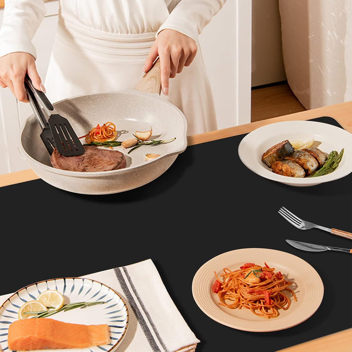 Ewen 2mm Thick Silicone Mats for Kitchen Counter, 27.6x19.5in Heat Resistant Silicone Baking Mat, Large Placemat Pastry Countertop Protector Mat Hot Pad for Stove Coffee Maker Air Fryer Toaster Black
