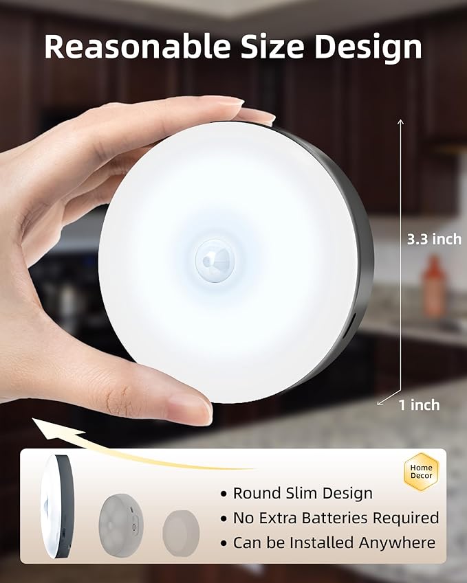 EZVALO Under Cabinet Lighting,1000mAh Rechargeable Puck Lights with Remote,3 Color Temps & 12 RGB Motion Sensor Closet Lights Indoor,Dimmable Under Cabinet Lights for Kitchen,Cabinets,Closet (3 Packs)