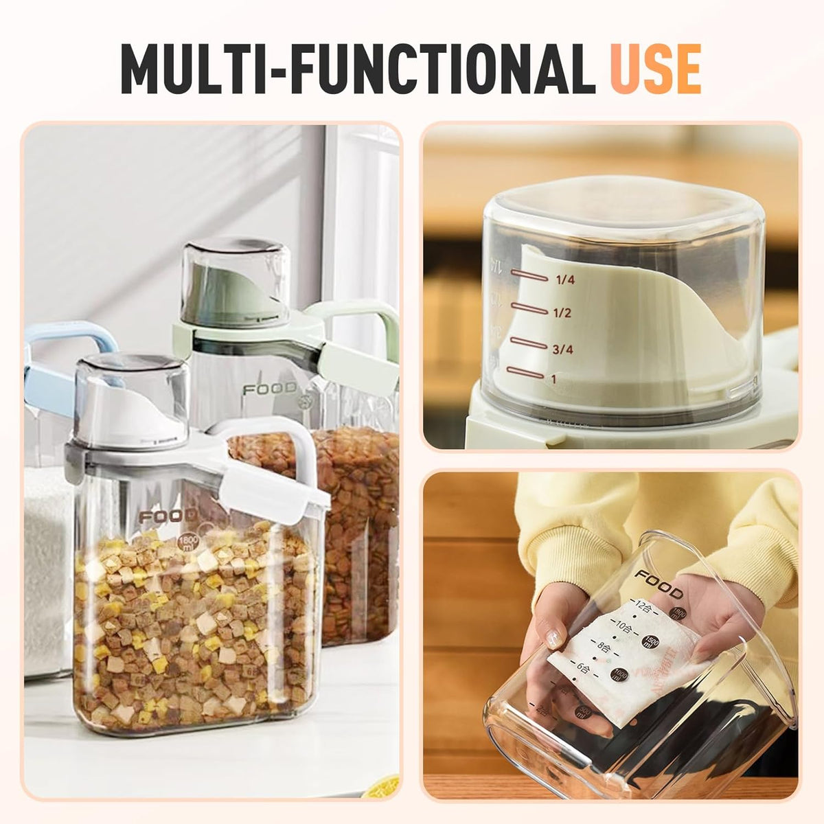 Clear Airtight Food Storage Containers, Transparent Cereal Dry Food Storage with Pouring Spout, for Flour, Sugar and Cereal (54oz white)