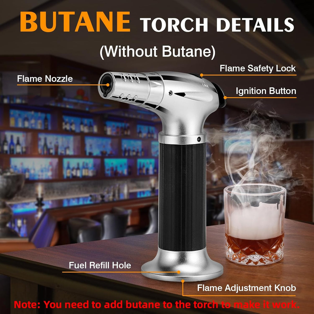 Whiskey Cocktail Smoker Kit with Torch, 6 Flavors Wood Chips, 2 Whiskey Glasses, 2 Ice Ball Molds, Bourbon Old Fashioned Drink Smoker Kit, Gifts for Men, Dad, Husband, Boyfriend(No Butane)