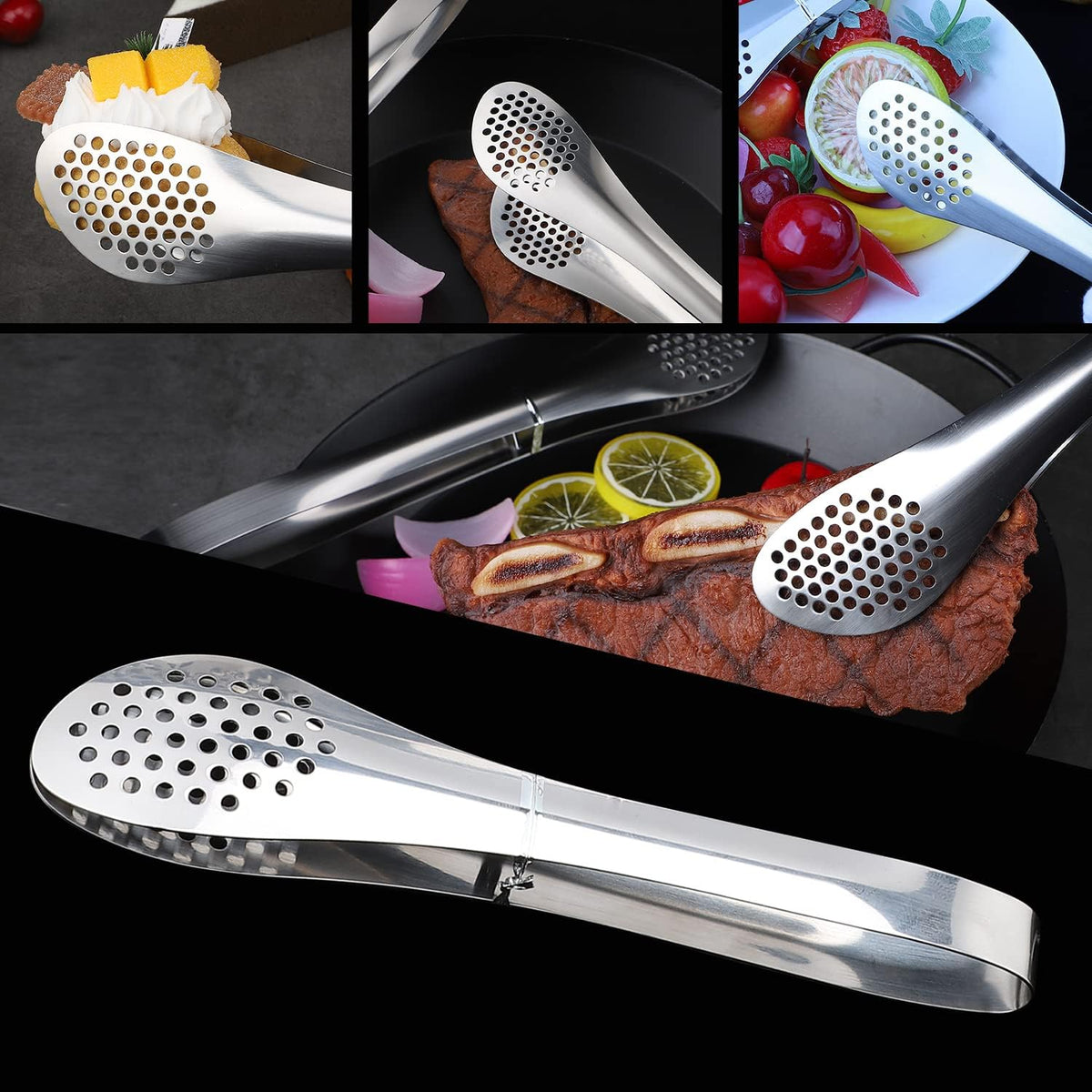MSY BIGSUNNY 7inch Food Serving Tongs Stainless Steel Buffet Tongs (silver, 2pack)