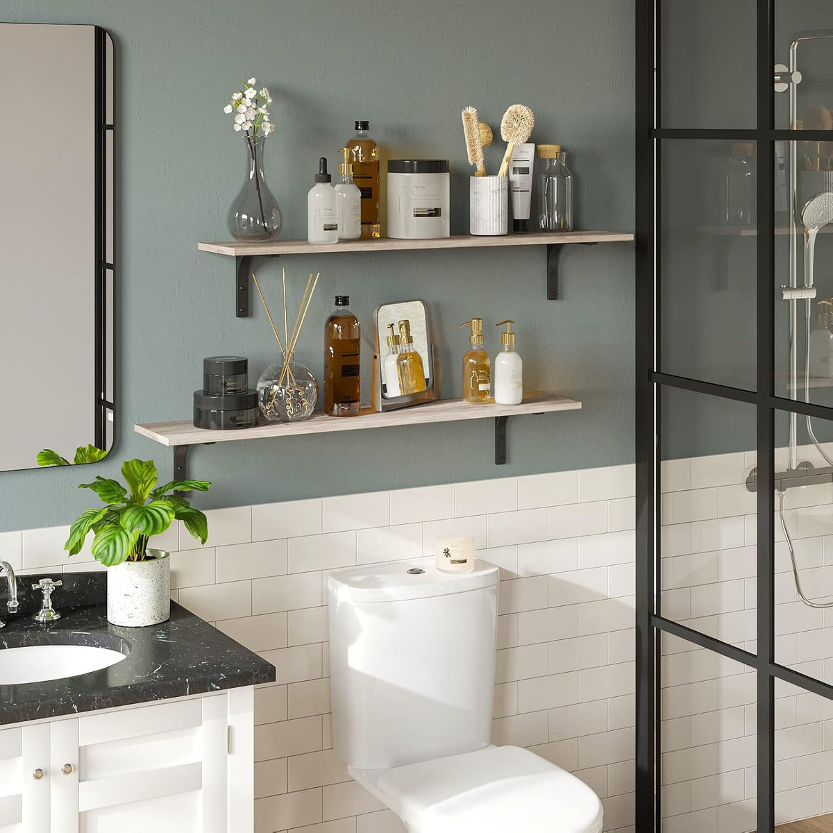 DINZI LVJ Long Wall Shelves, 39.4Inch Wall Mounted Shelves Set of 2, Extra Large Floating Storage Ledges with Sturdy Metal Brackets for Living Room, Bathroom, Bedroom, Kitchen, Greige