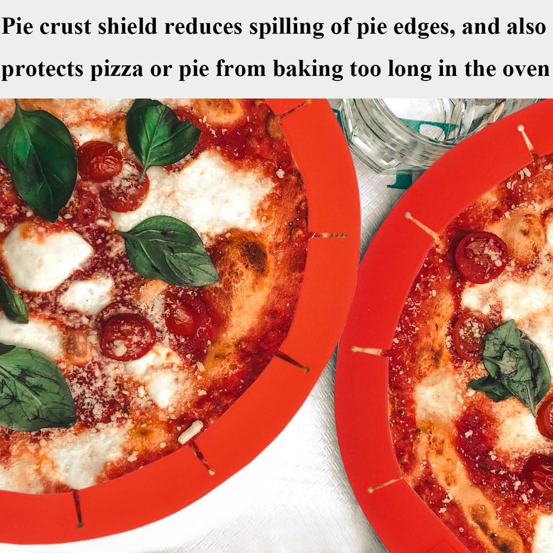 Adjustable Pie Crust Shields, Silicone Baking Protectors, Cover Ring Tools Fits 8-11.4 Inch Pies, Baking Pie Pizza Crust Shield Protector Cover for Edges ﻿ (Red)
