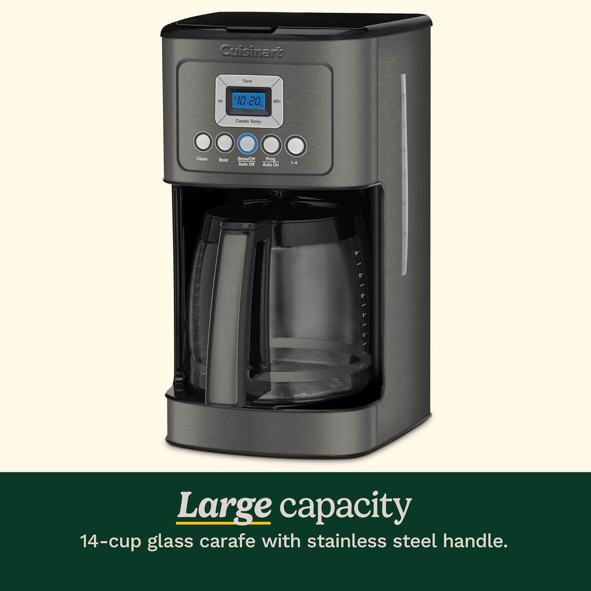 Cuisinart 14-Cup Coffee Maker, Programmable PerfecTemp Glass Carafe Coffee Machine with 1-4 Cup Setting, Brew Strength Control and Brew Pause, Stainless Steel, DCC-3200BKSNAS, Black