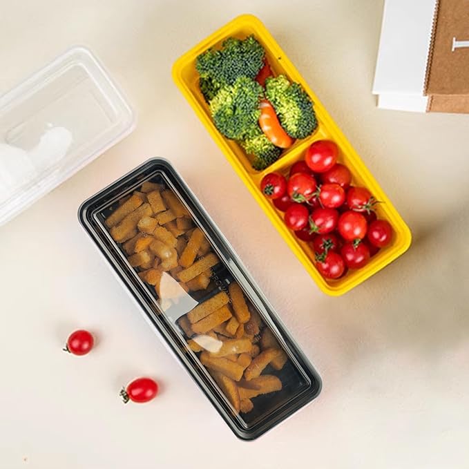Disposable Food Storage Containers with Lids Meal Prep 2-Compartment To Go Take Out Plastic Black, Sturdy Leakproof Food Safe, Microwave Freezer Dishwasher Safe (10, 2 compartment)