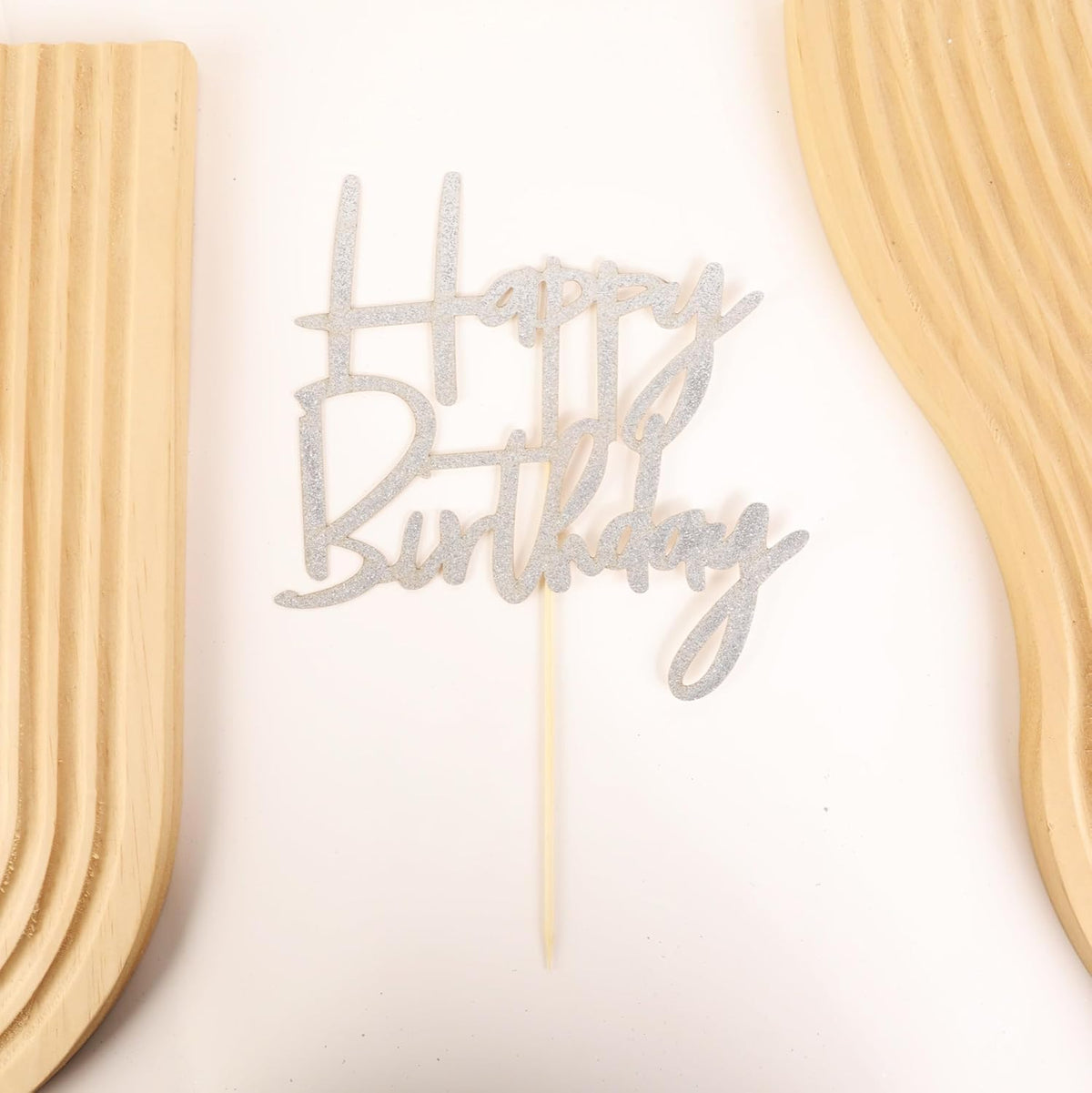 Happy Birthday Cake Topper - Glitter Silver Birthday Cake Top Decorations (Silver)