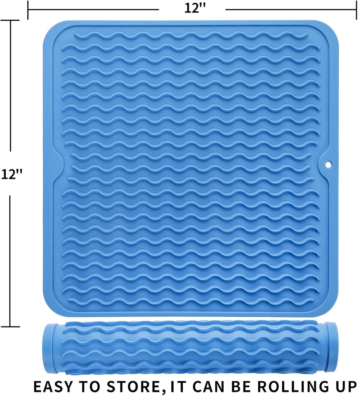 Silicone Dish Drying Mat for Multiple Usage,Easy clean,Eco-friendly,Heat-resistant Silicone Mat for Kitchen Counter or Sink,Refrigerator or Drawer liner Lichen BlueL M 12 inches x 12 inches