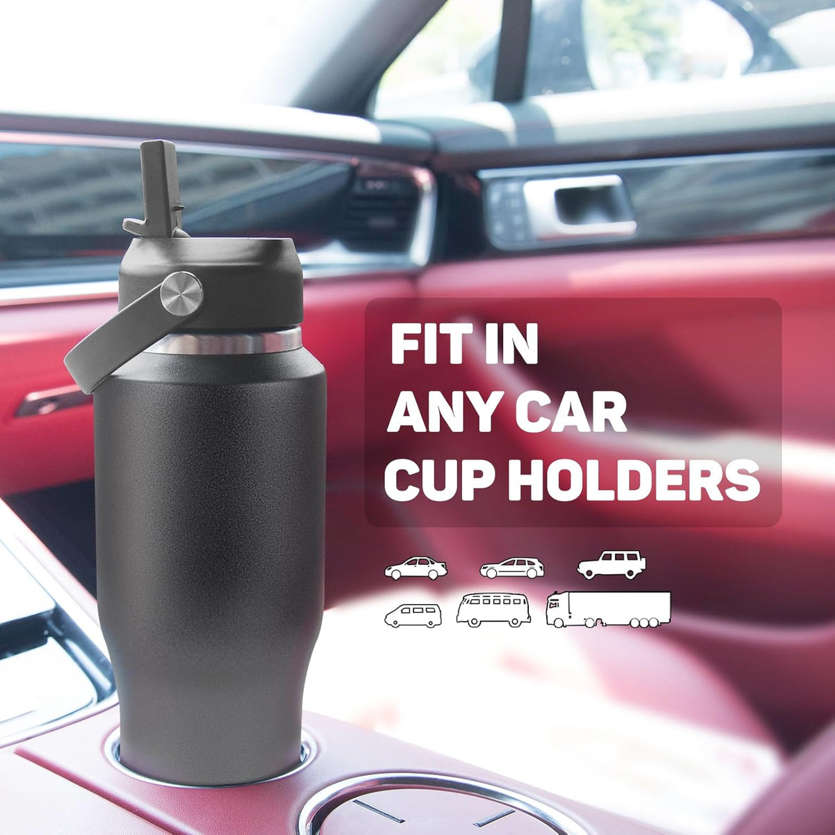 32oz Water Bottle Insulated with Powder Coated, Fit in Any Car Cup Holder, Water Bottles with Straw and Spout Lids, Stainless Steel Insulated Double Wall Leak-proof BPA Free to Keep Cold&Hot