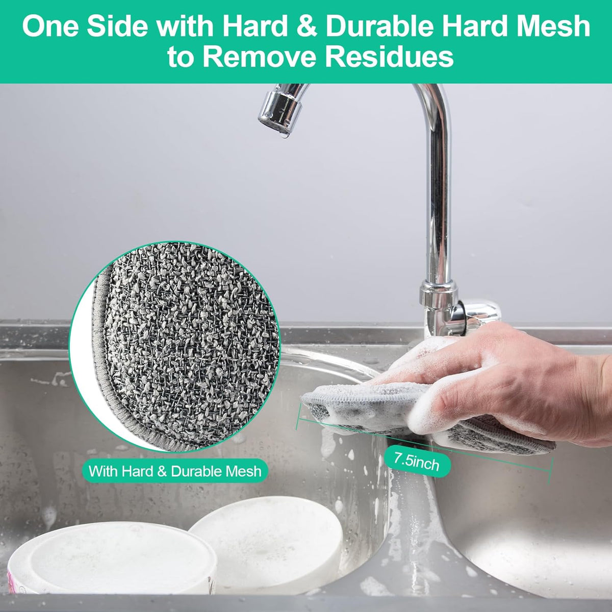 Upgrated Dual-Sided Sponges Kitchen, 6 Pack Microfiber Non Scratch Dish Scrub Sponge, All Purpose Dish Washing Scrubber for Cleaning Dishes, Kitchen, Pots, Pans, Sink & Household