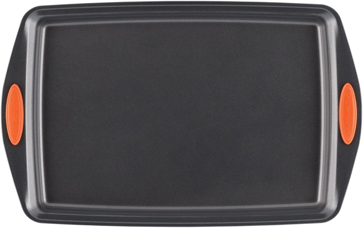 Rachael Ray Nonstick Bakeware Set with Grips, Nonstick Cookie Sheets / Baking Sheets - 3 Piece, Gray with Orange Grips