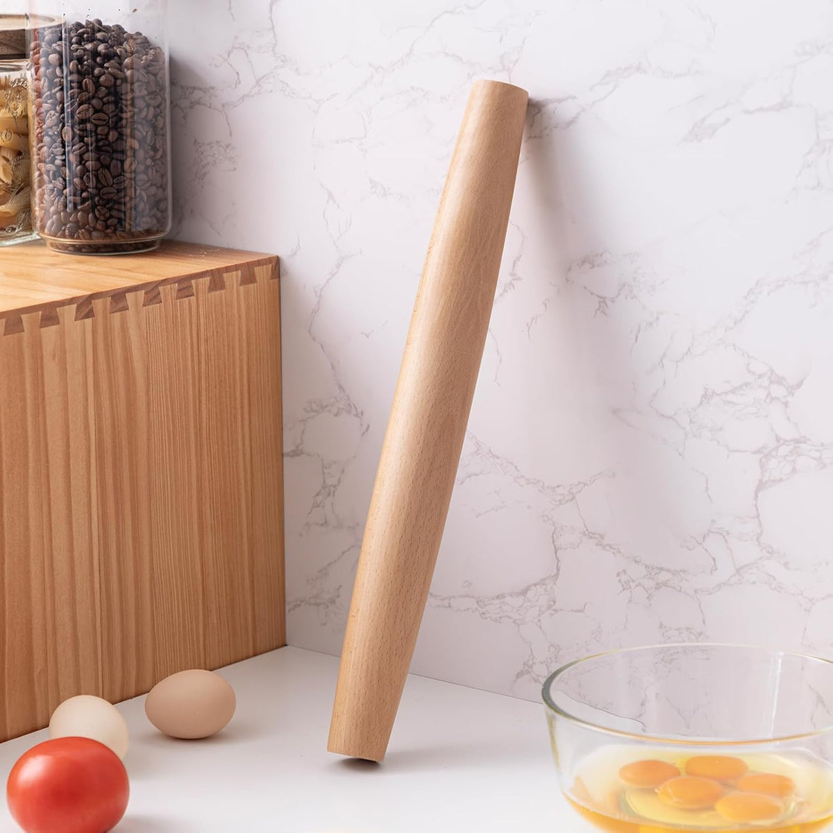 AISOSO French Rolling Pin, 15.75 Inches Wood Rolling Pins for Baking, Extra Long Classic Wooden Dough Roller for Fondant Pizza Pie Crust Cookie Pastry, Kitchen Baking Essentials, Light Yellow