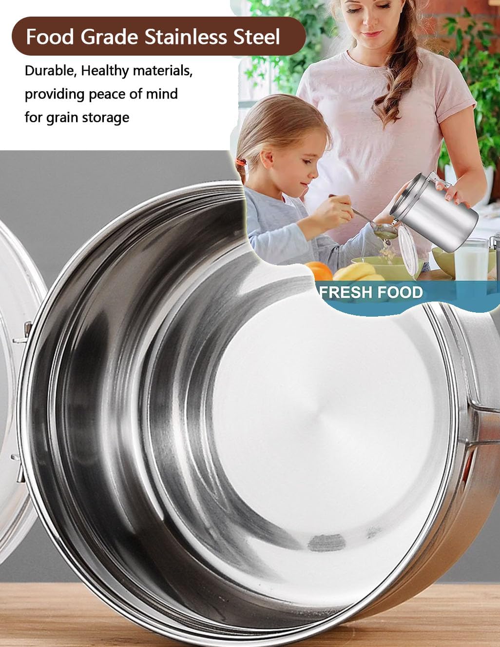 Stainless Steel Food Container with Clear Lids Airtight Storage Container Stackable Small Canisters Kitchen Pantry Storage for Cereal, Snacks, Candy, Herbs, Spices, Sugar, Tea (1.2L Silver)
