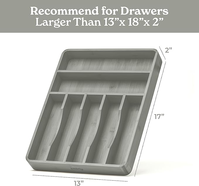 SMIRLY Silverware Drawer Organizer – Bamboo Kitchen Drawer Organizer, Adjustable Utensil Holder and Cutlery Tray, Drawer Dividers for Flatware and Kitchen Utensils