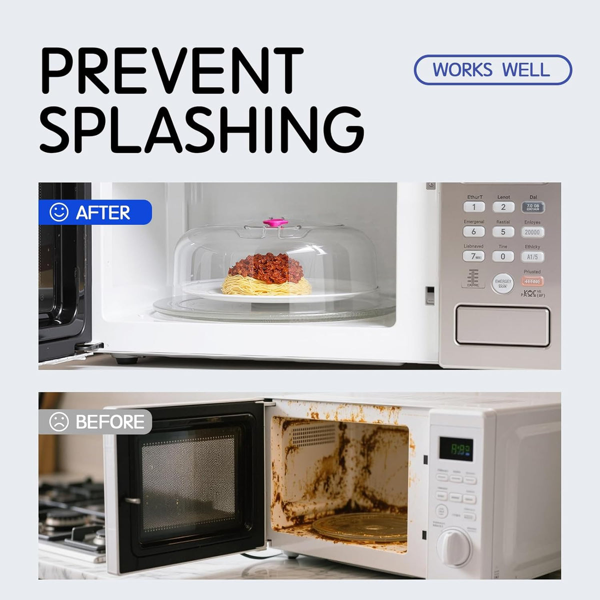 Microwave Splatter Cover 12 Inch Large Plate Cover for Microwave Oven 2 in 1 Food Grade Plastic with Silicone Air Vent Tall Lid BPA Free 2 Pack Clear