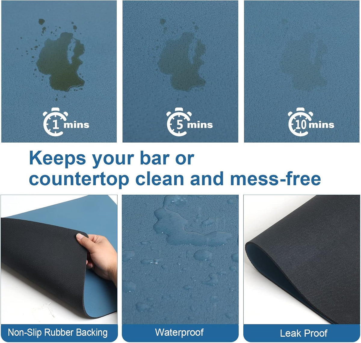 ZLR Coffee Mat - 12" x 16" Small Kitchen Hide Stain Absorbent Dish Drying Mat for Countertop - Easy to Clean Coffee Bar Mat for Espresso Machine and Spill Protection - Navy Blue