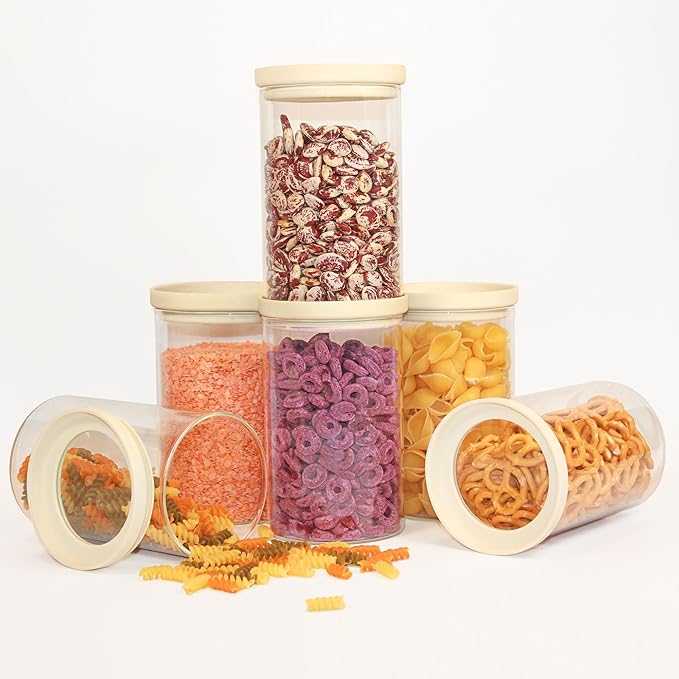 Urban Green Glass Food Storage Jar with Glass Lid, Food Canister Set with Airtight Lids, Pantry Jar for Kitchen Organization. Food Storage Container Set in 6 pack of 26oz