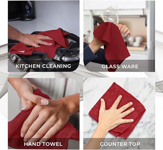 Avalon Towels Cotton Washcloths – (Pack of 36) Size 12x12 Inches, 100% Ring Spun Cotton, Soft & Absorbent Face Towels, Gym Towels, Hotel and Spa Quality, Reusable Fingertip Towels (Red)
