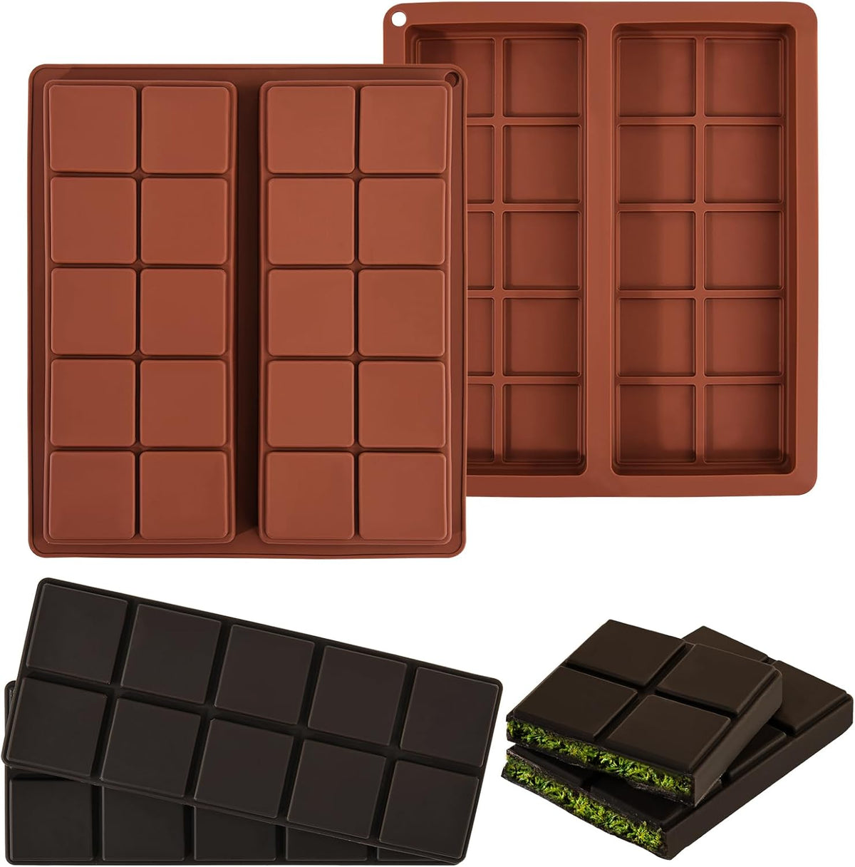 2 Pcs Chocolate Molds Silicone, Deep Chocolate Bar Mold, Non-Stick Food Grade Chocolate Mold for Dubai Chocolate Bar Pistachio, Candy and Chocolate Making - 20 Square Shape