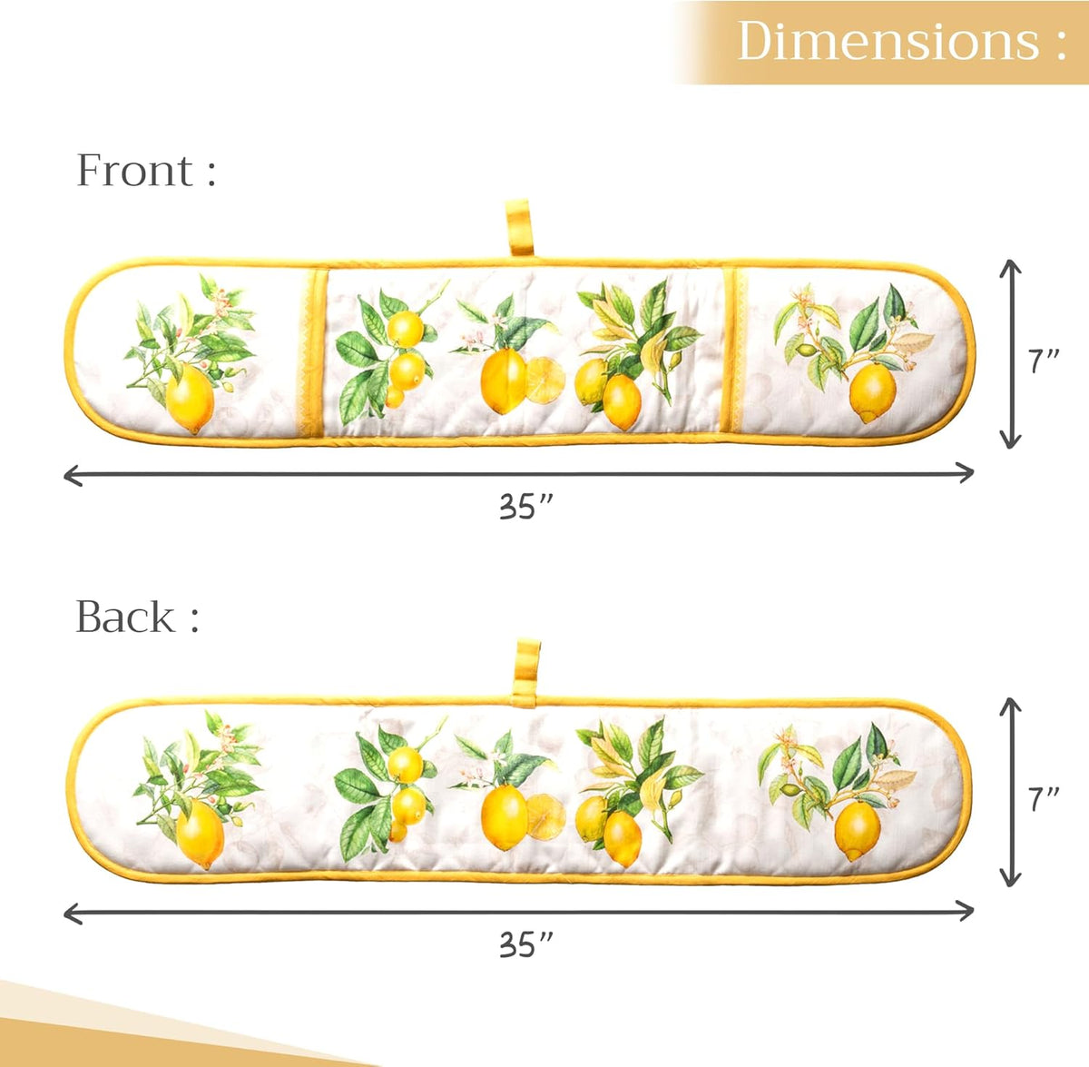 Maison d' Hermine Double Oven Mitts 100% Cotton 7"x35" Double Oven Mitt Heat Resistant BBQ Cooking Gloves with Loop, Baking, Grilling, Home, Kitchen, Handling Hot Pans Spring Summer (Limoncello)