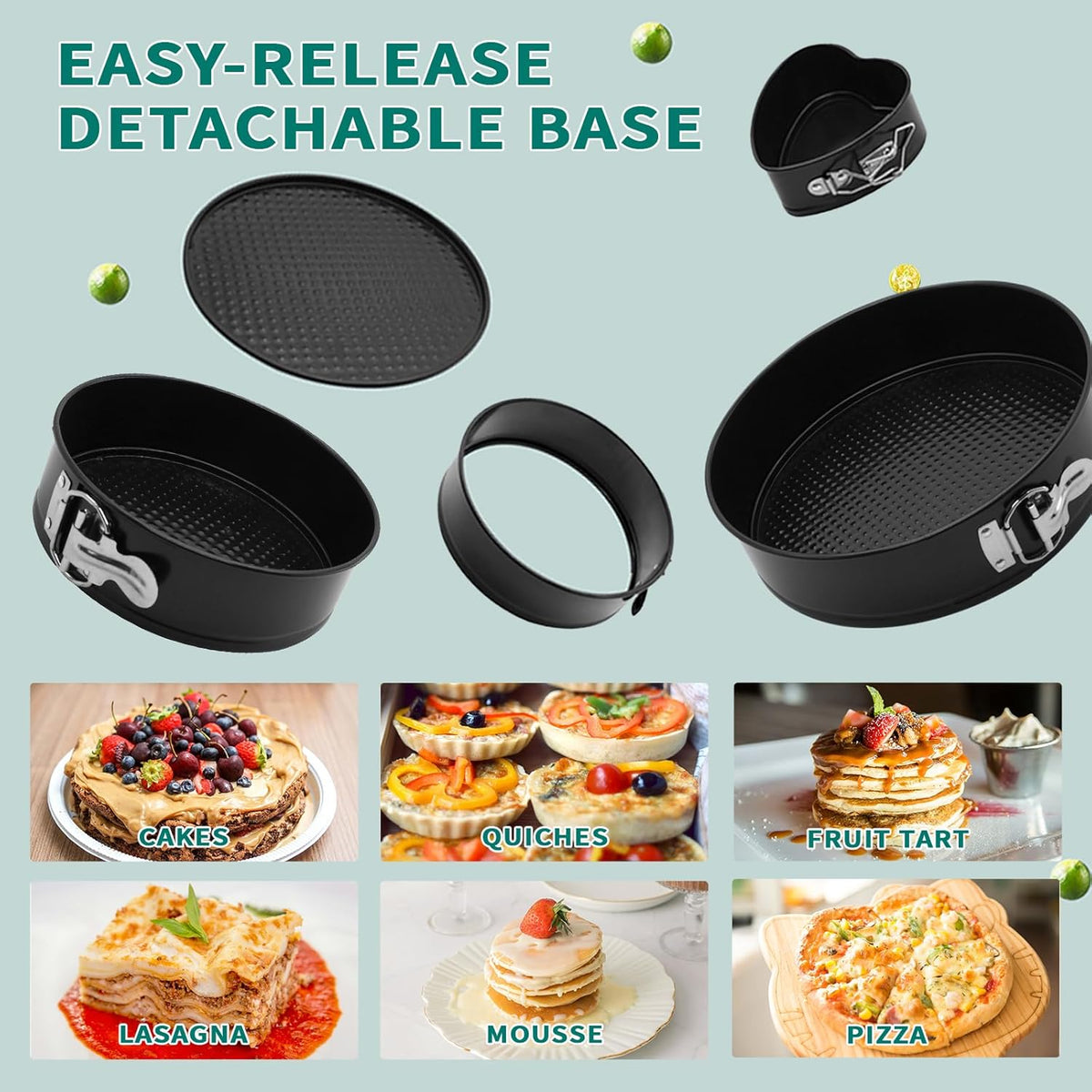 SHIKORI Cake Pan Set for Baking, Non-Stick Springform Pans Set of 4 (4, 7, 9 10 inch), Round Cheesecake Pan, Leak-Proof Cake Pans with Removable Bottom-Heart 4 Pcs