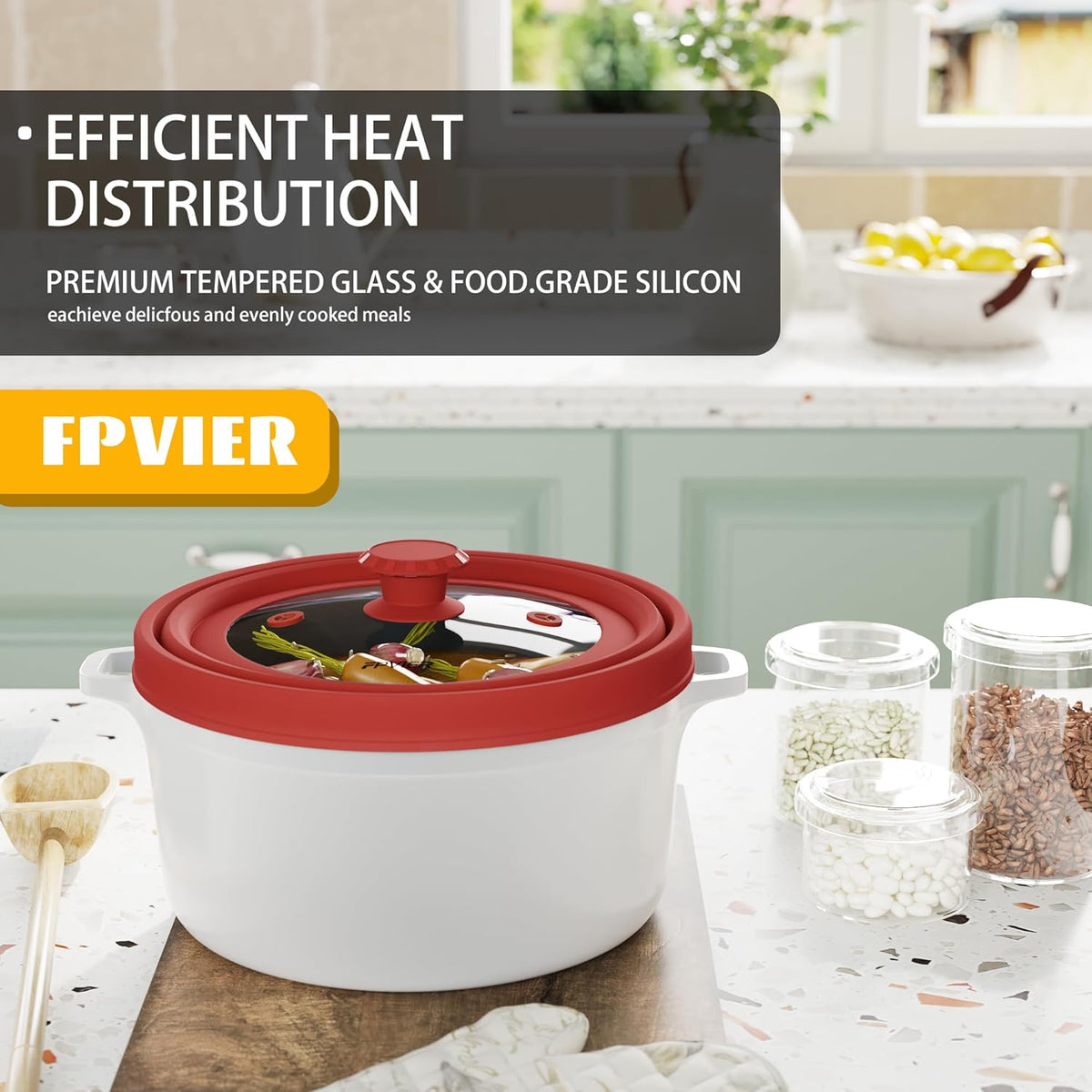 Collapsible Microwave Splatter Cover - Vented Silicone & Glass Lid with Easy-Grip Handle, Fits 6 to 8 Inch Plates & Bowls, 9 Inch Diameter, Prevents Splatters & Ensures Even Heating