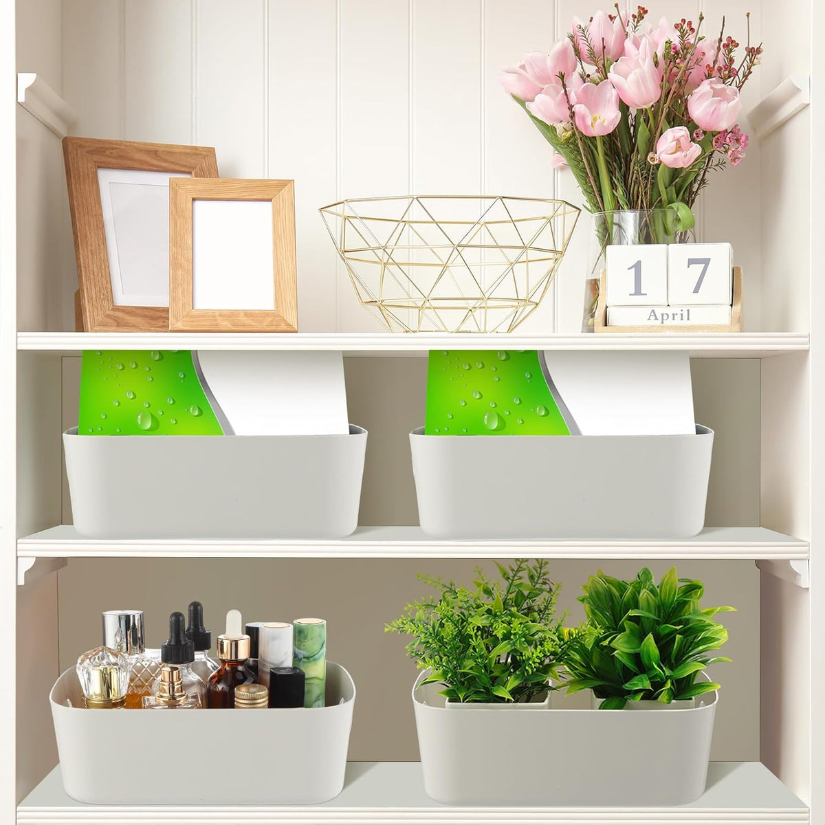 Zopeal Plastic Storage Bins 10 Pcs Gray Pantry Organizer Bins Small Baskets Storage Containers for Home Kitchen (8 x 5.7 x 3 Inch)