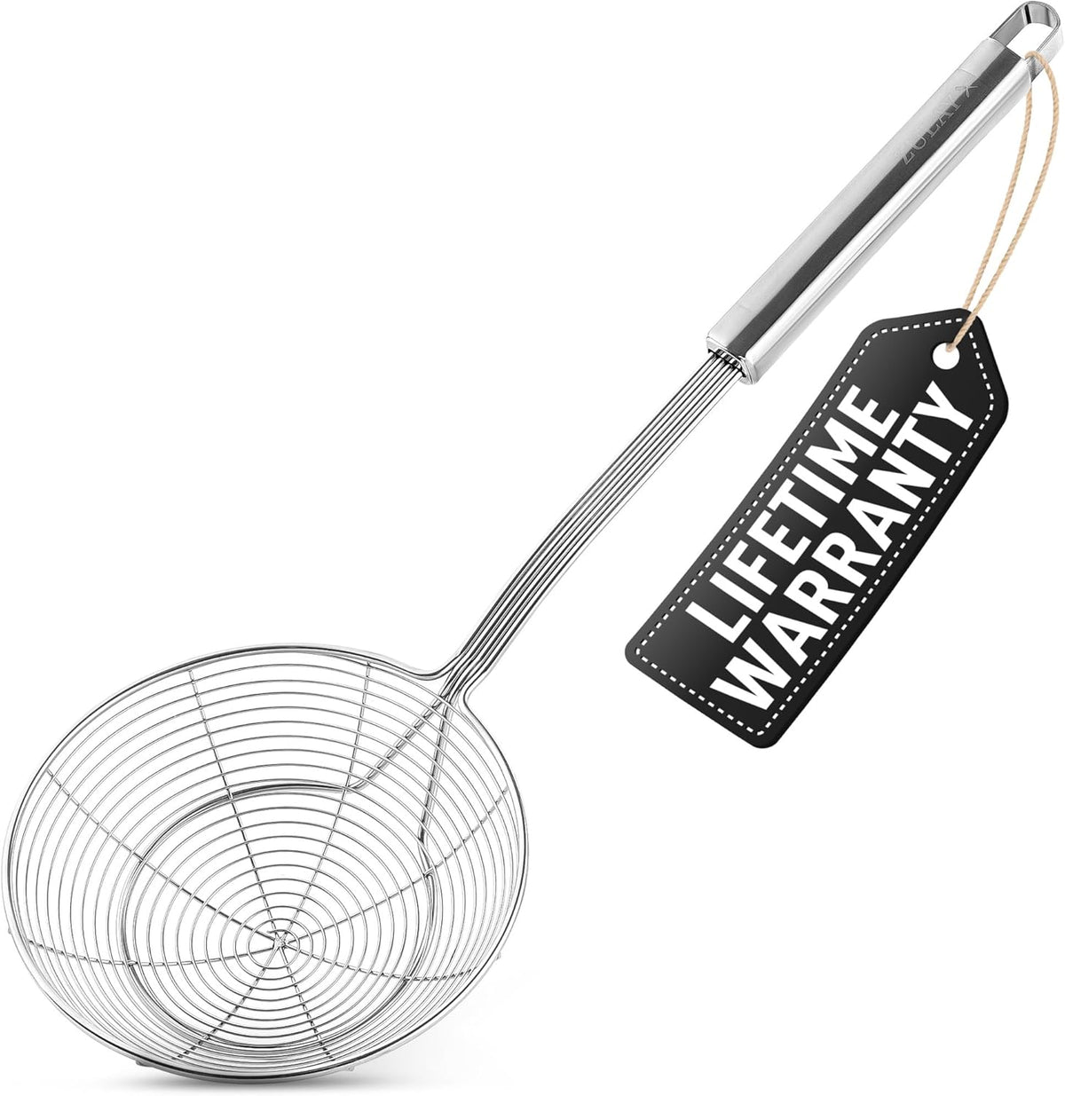 Zulay Kitchen Premium Stainless Steel Spider Skimmer 15.4” - Spider Kitchen Utensil with Premium Ergonomic Handles for Easy Use - Easy to Clean - Perfect for at Home Cooks & Chefs