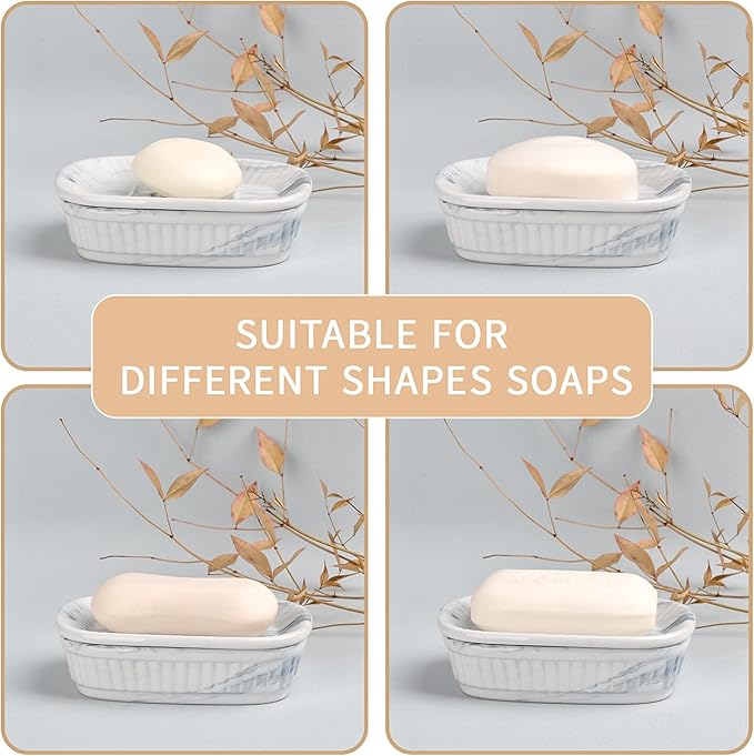Ceramic Soap Dish, Self-draining Soap Holder, Double Layer Bar Soap Holder Marble Blue, Draining Soap Dishes for Bathroom Shower Kitchen, Easy to Clean, Keep Soap Dry, ANTIS'S HOME