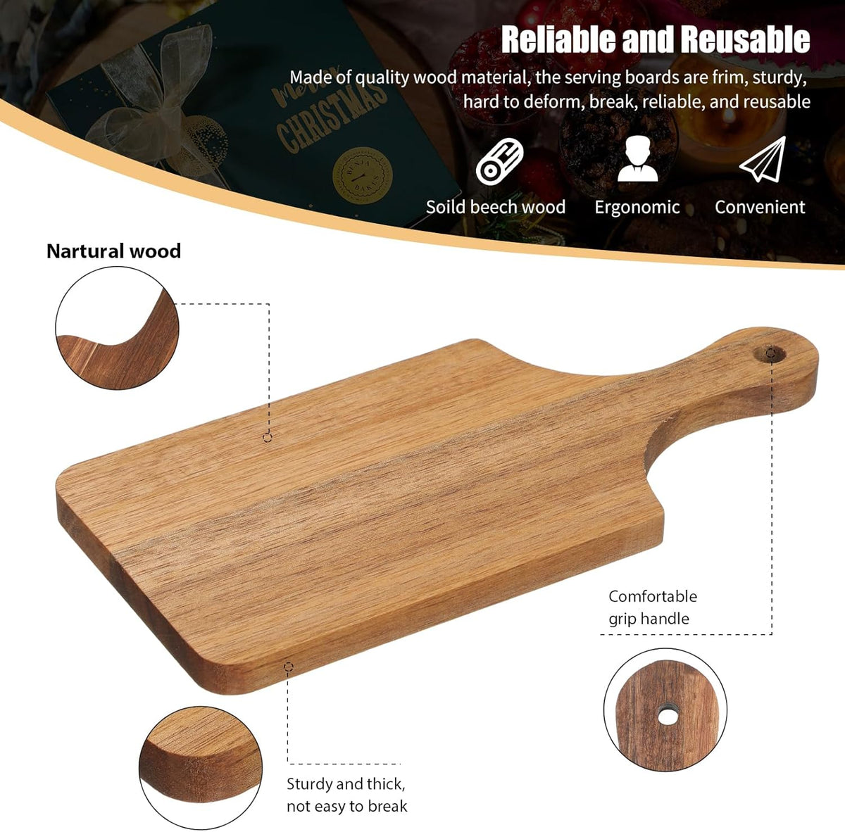 Lounsweer 6 Pcs Thicken Cutting Board Bulk Wood Board for Chopping Serving Charcuterie Material for Laser Engraving Mother' Day Wedding Housewarming Gift(Acacia)