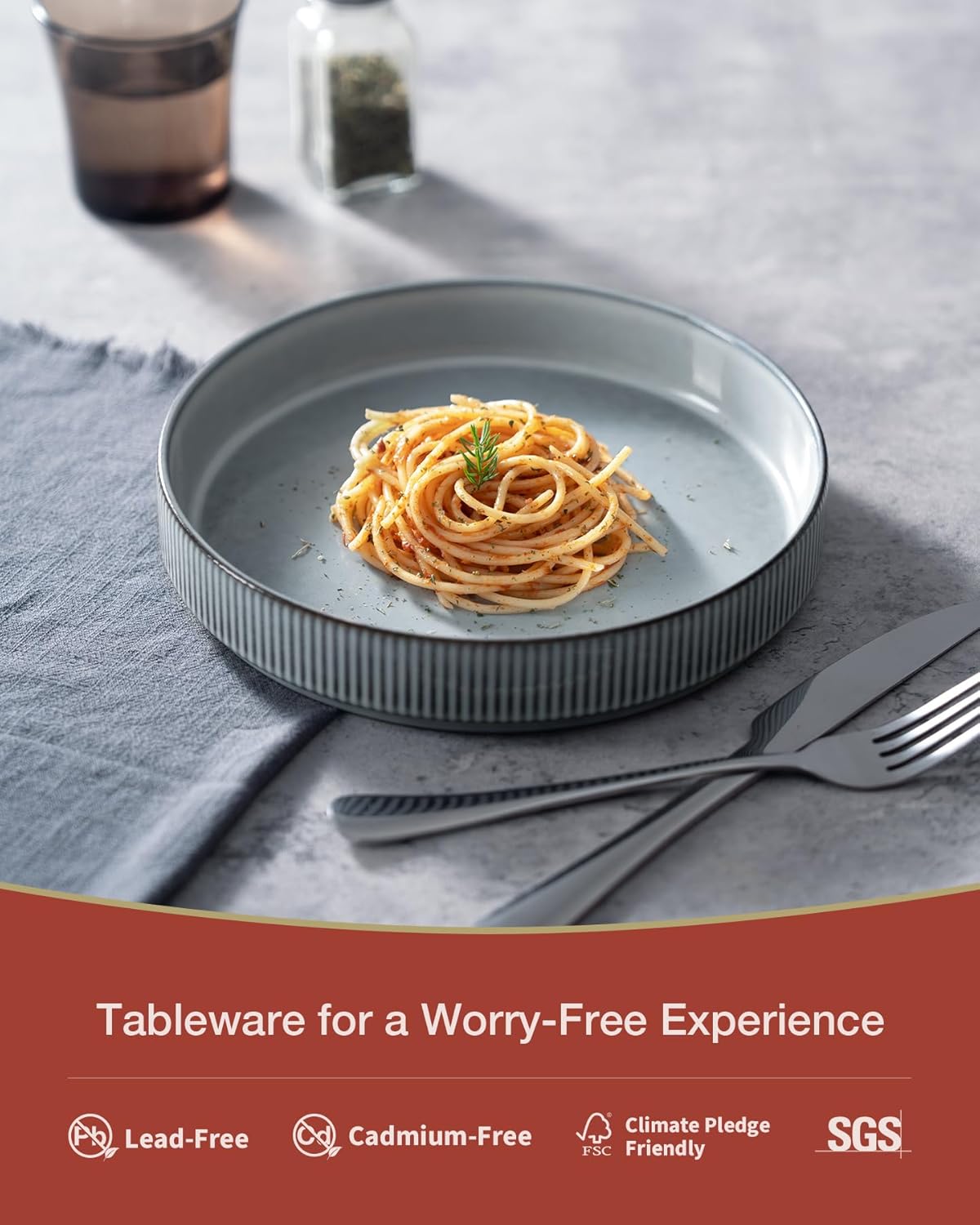 famiware Star 7.5" Pasta Bowls Set, Salad Bowl Set of 4, Double Reactive Glaze, Stackable, Ideal for Your Friend for Housewarming, Festivals, Smoky Blue