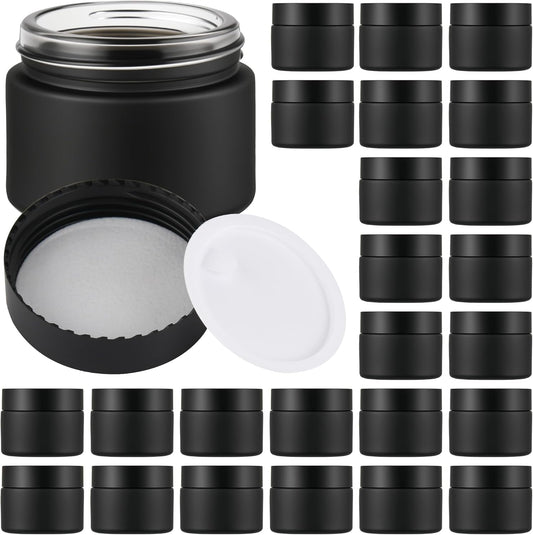 Glass Jars with Lids,Eco-Friendly Cosmetic Containers with Airtight Black Lids & Liners, Multi-Color Options for Cream, Lotion, Body Butter, DIY Skincare Travel Jars (Frosted Black, 2oz)