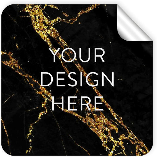100 Custom Vinyl Stickers - Upload Your own Image, Text, Design, Logo - Personalized Logo Labels for Handmade, Packaging, Bottle, Jars, Candle, Brand Stickers (Black Gold Marble, 5x5 Square)