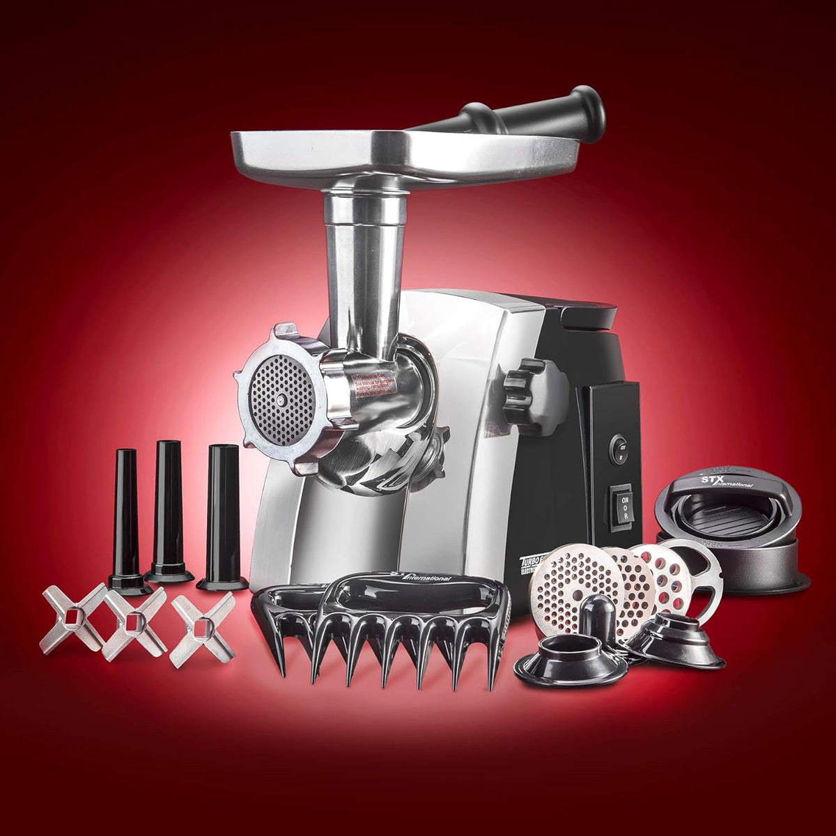 Turboforce Cadet 2000 Series Electric Meat Grinder | 5-in-1 Powerful Home Use | Sausage Stuffer | Kubbe Maker | 4 Grinding Plates | Stainless Steel Blades & More Included