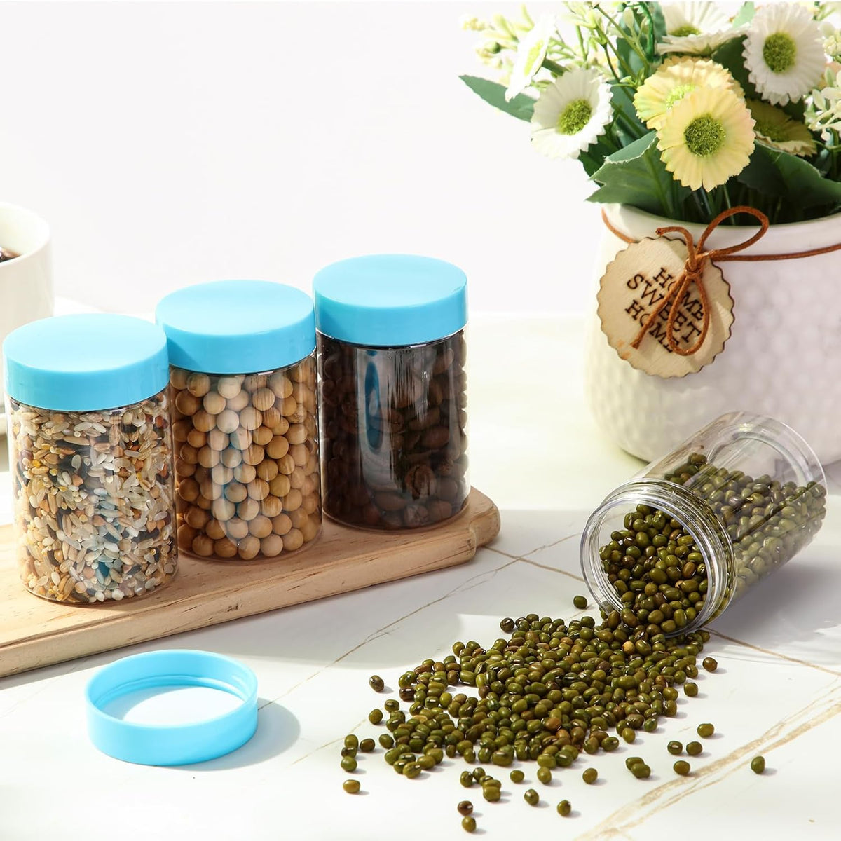 Patelai 4 Pieces Round Wide-mouth Leak Proof Plastic Container Jars with Lids for Travel Storage Makeup Beauty Products Face Creams Oils Salves Ointments DIY Making(4 Ounce,Blue)