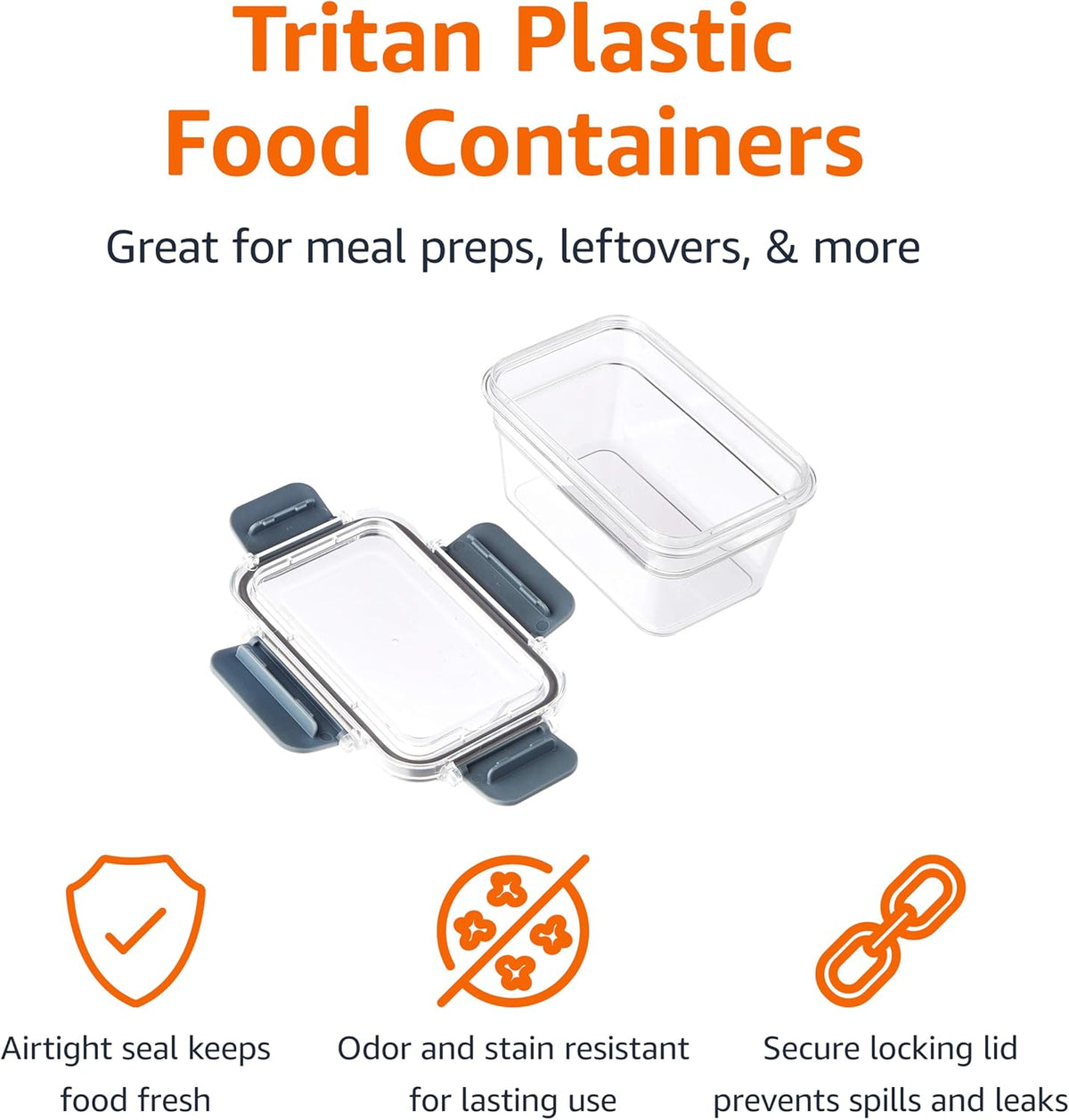 Amazon Basics Tritan Plastic Food Storage Containers - Tritan Plastic Locking, Air Tight, 11 Containers with Lids, 22 Pieces, Clear