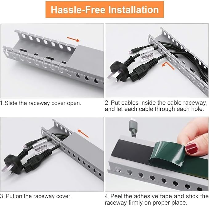 Alritz Cable Raceway Kit, 138(9x15.4) inch Open Slot Wiring Raceway Duct with Cover Cable Management System to Hide Under Desk/TV/Computer/Power Cords - 15.4 X 1.6 X 0.8 Inch(LWH) (Pack 9)