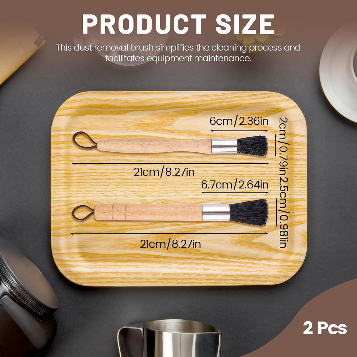 Huakaile 2 Pieces Beige Coffee Grinder Cleaning Brush with Black Bristle, Wood Handle Espresso Machine Cleaning Brush Tool, Barista Accessories Used on Group Heads Kitchen