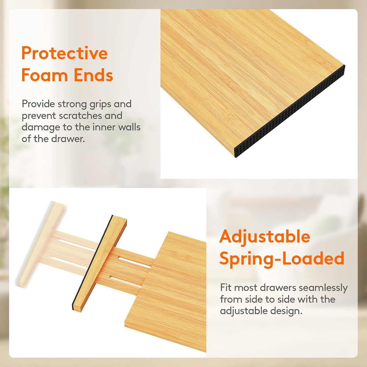 Lifewit 4 Pack 6" Deep Bamboo Drawer Dividers, 13-16.5" Expandable Drawer Organisers for Clothes, Adjustable Dresser Drawer Divider, Clothing Drawers Separators for Dresser, Bedroom, Bathroom, Office