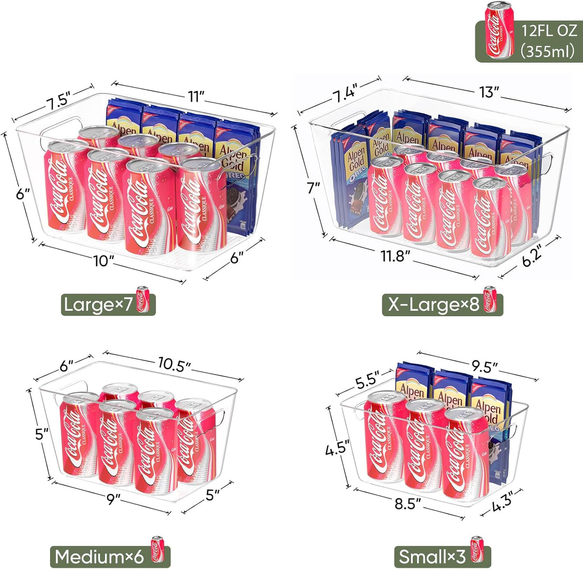 BALEINE Clear Plastic Storage Bins, Pantry Organization, BPA Free Stackable Refrigerator Organizers and Storage with Handles for Kitchen Fridge Cabinet Bathroom (4PK, 13x7.4x6.2)