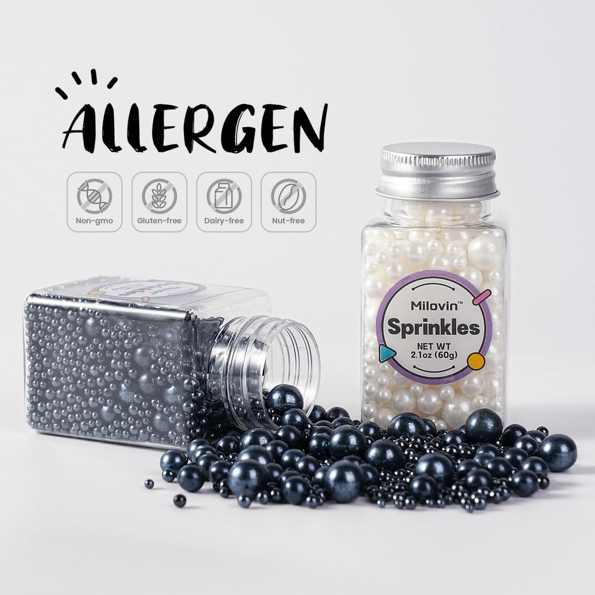 Edible Black and White Sprinkles, White Pearl Sprinkles, Black Sugar Pearls, Edible Pearls for Cake Decorating, Cupcakes, Ice Cream Toppers, Macarons, and Cookies(4.23oz)